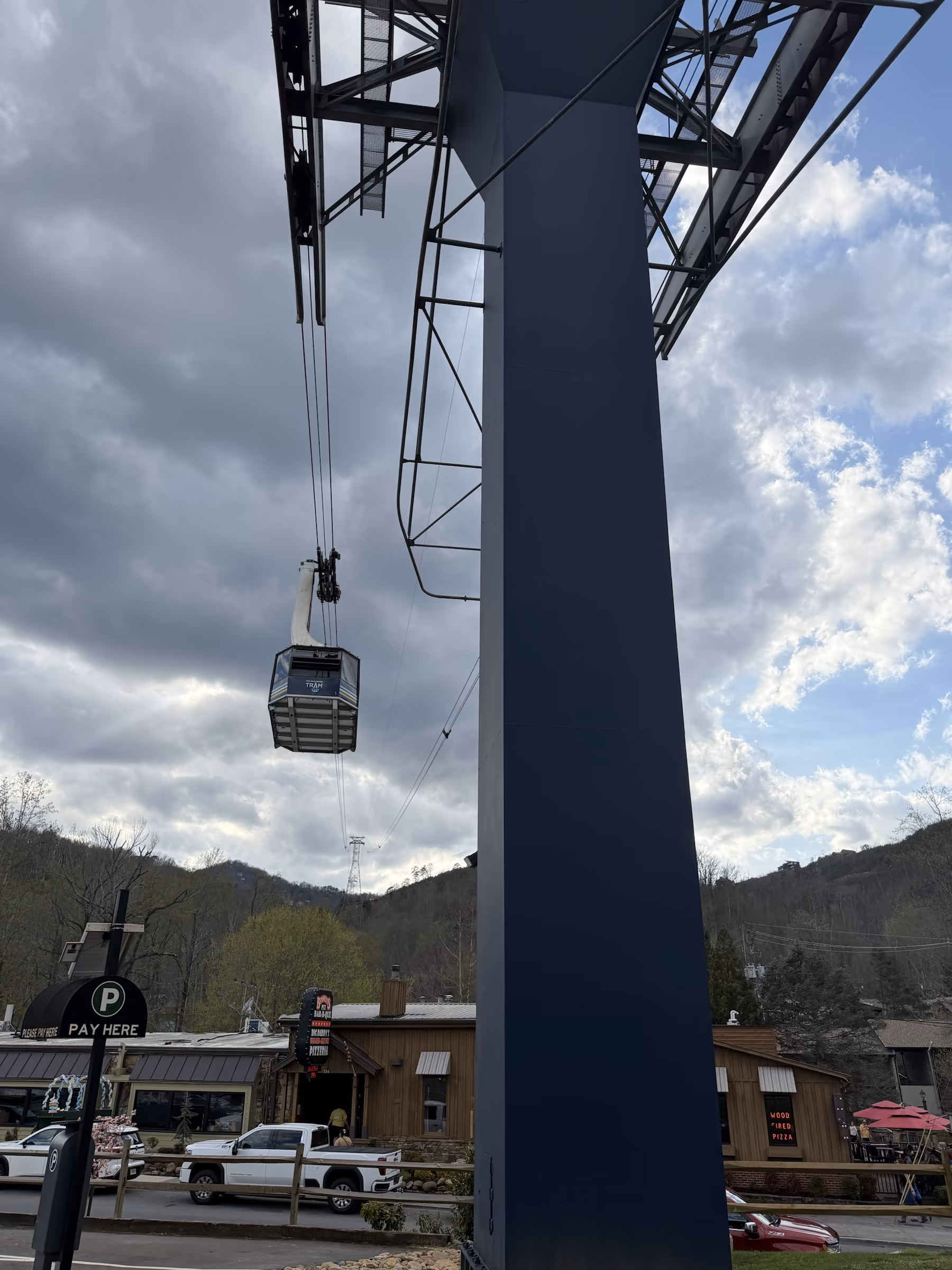 The Gatlinburg Tram traveling between downtown Gatlinburg and Ober Mountain